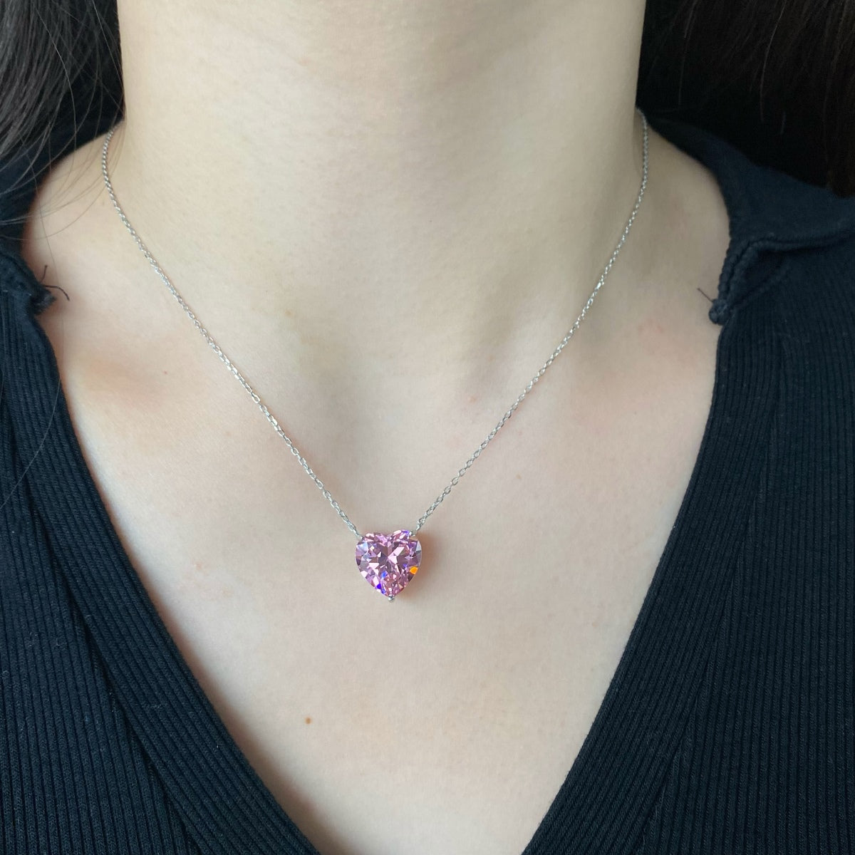 Pink Heart Slilver Necklace