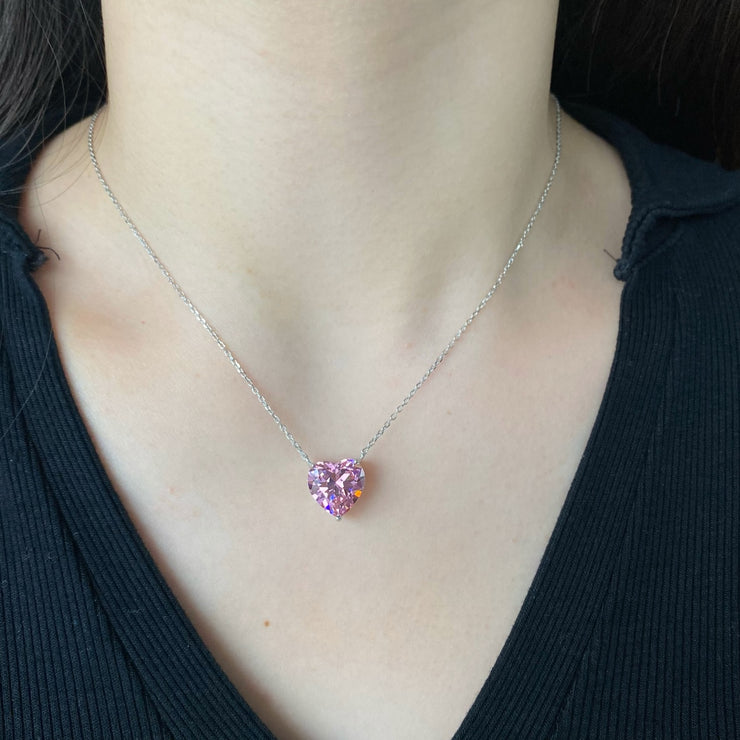 Pink Heart  Slilver Necklace