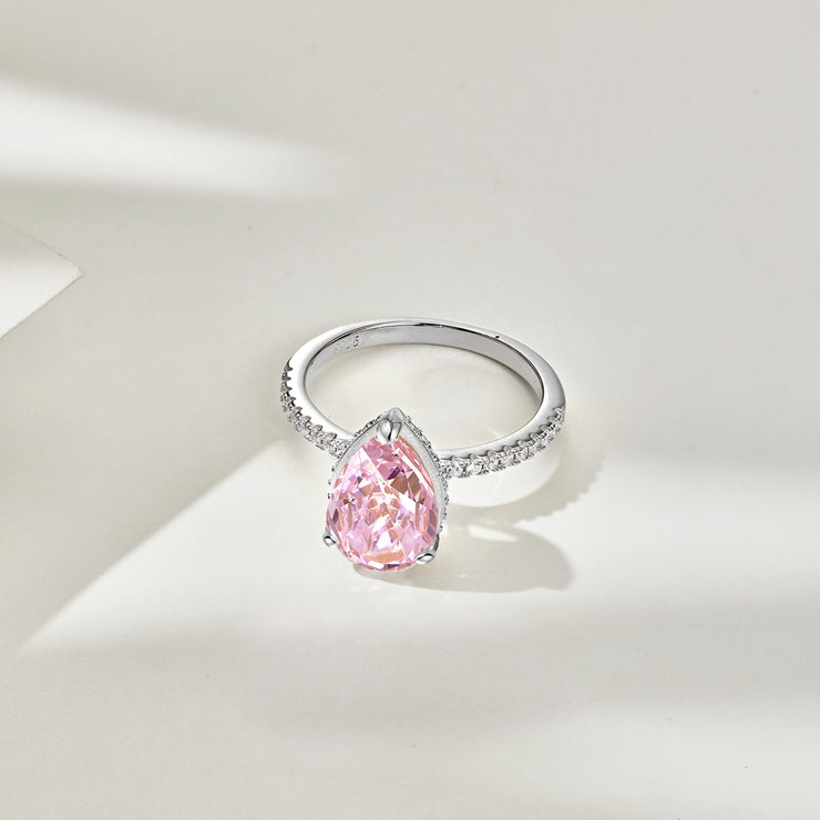 Pear Pink Silver Ring