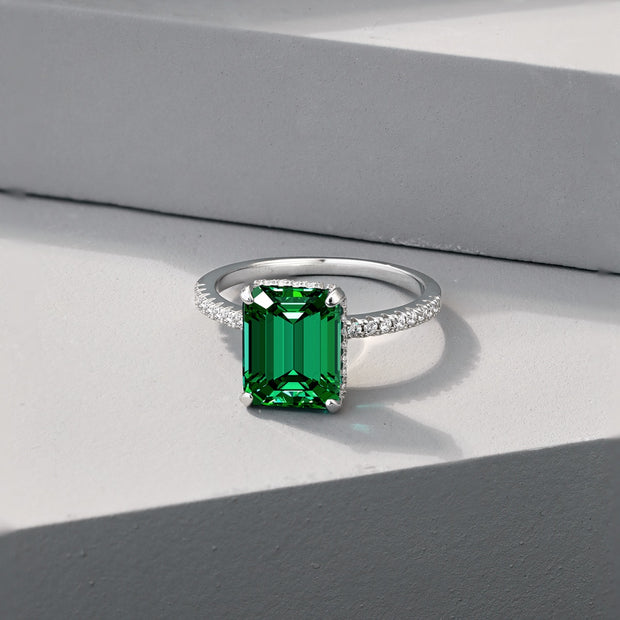 Eternity Emerald Green Silver Ring