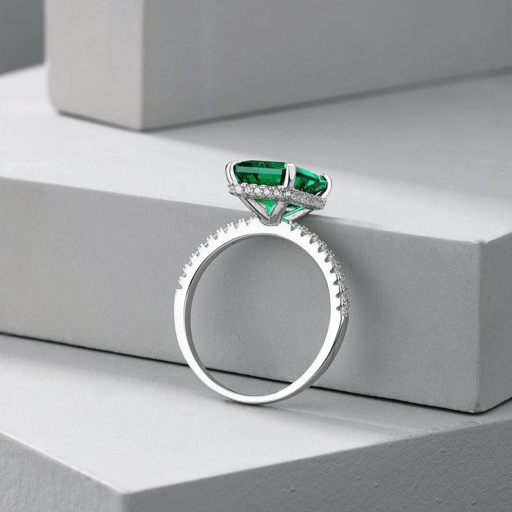 Eternity Emerald Green Silver Ring