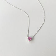 Pink Heart  Slilver Necklace