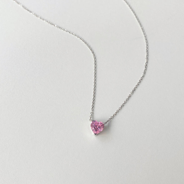 Pink Heart  Slilver Necklace