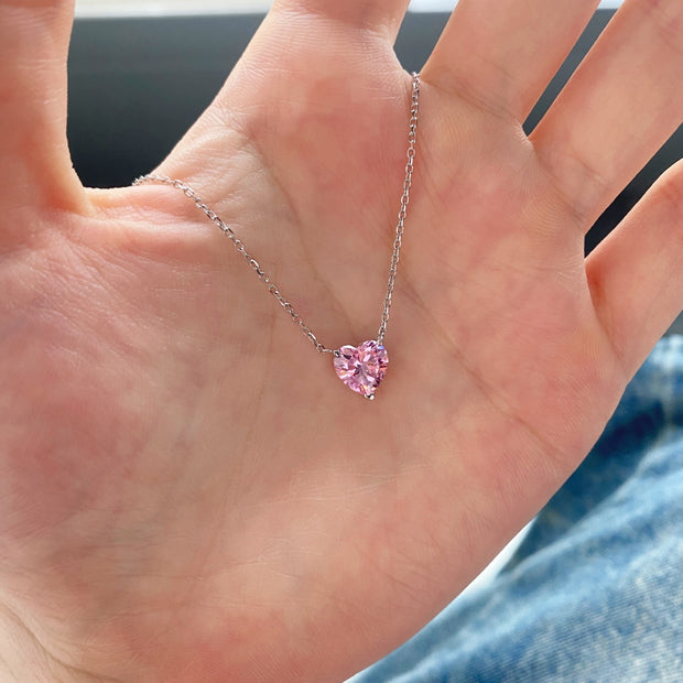 Pink Heart  Slilver Necklace