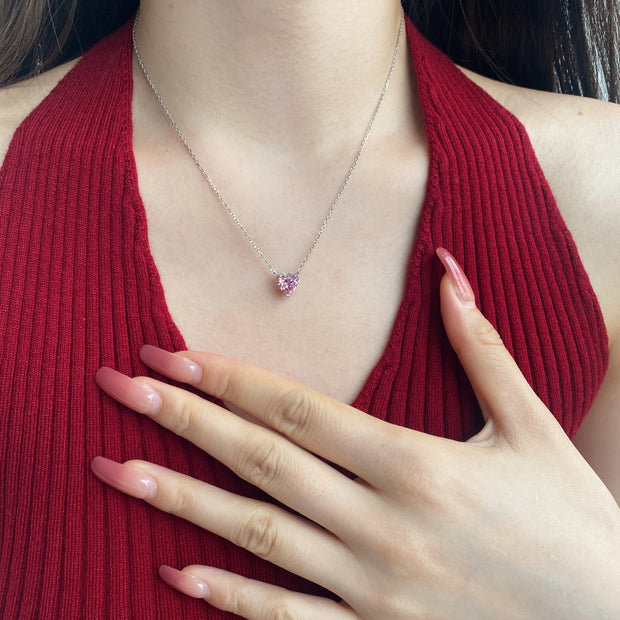 Pink Heart  Slilver Necklace